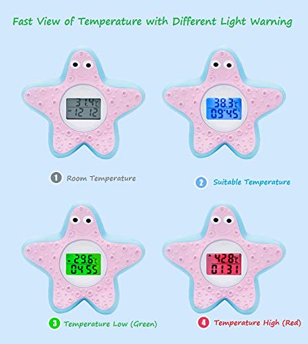 Termometro da bagno per bambini, termometro digitale per camera, giocattolo da bagnetto galleggiante nella vasca da bagno con allarme LED, anatra gialla (Stella Marina)
