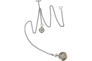 oyeaho Men's Double Albert Chain Pocket Watch T-Bar Watch Chain Curb Link Key Chain 3 Hooks with Antique Compass Pendant Design Chaim