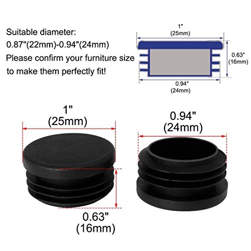 20 Pack 1 Inch Round Plastic Plug, Pipe Tubing End Cap, Durable Chair Glide
