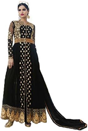 Craftliva Women Dress Material ( Black &amp; Beige )