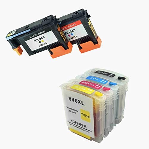 RIGHTINK 2 PACK 940 Printhead Replacement for HP940 Printhead C4900A C4901A & 4 PACK (K C M Y) 940XL Ink Cartridge Replacement for HP940XL HP 940XL