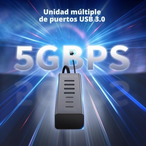 7 Puertos Hub USB 3.0 con 120cm Cable para PC Computadora, Aluminio USB Hub Adaptador multipuerto con USB 3.0 5Gbps, 4 USB-A & 3 USB-C Puertos, para PC, Laptop, MacBook, Mouse, Teclado, U-Disk etc.