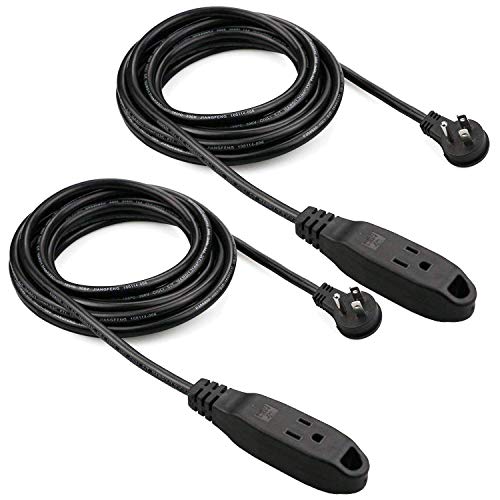 Extension Cord 3-Outlet, Indoor Round Angled 3-Prong Plug - 16-AWG UL Listed - 8 feet (2 Pack | Black)