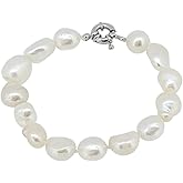 VN Jewelry Women's Pearl Bracelet | Large 10-11mm Baroque Freshwater Cultured Bracelet for Women Ladies and Girls Length 7.5"