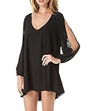 Bluetime Womens Casual Loose Off Shoulder V Neck Chiffon Blouse Shift Dress