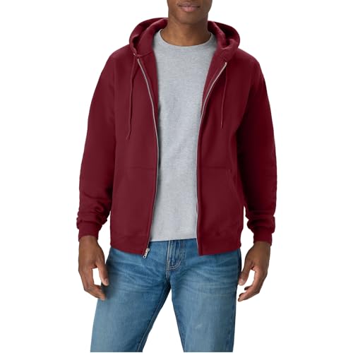 Hanes, EcoSmart Fleece Full-Zip Hoodie for Men, Hooded Sweatshirt, MULLED BERRY…
