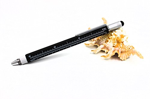 6 in 1 Multitool Pen with Gift Box - Includes 1 Ballpoint Pen, Universal Stylus Pen, Ruler,Flat and Phillips Screwdriver Bit, Level Gauge - The Perfect Multi-Function Gadge (Model B, 1PCS MATTE BLACK)