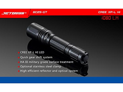 Jetbeam BC25GT Rechargeable CREE XP-L HI LED Flashlight -1080 Lumens w/ Exclusive Jetbeam Keychain Light
