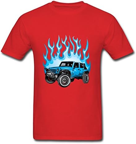 Large Red Round-collar Puzzle Blue Jeep Wrangler Top Clothing By Theresawilkins - Men