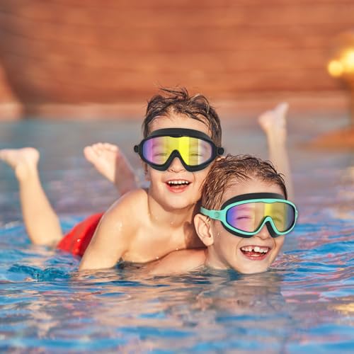 VegoVia Kids Swim Goggles 2 Pack, Anti-Fog UV Protection Wide View Swimming Goggles for kids 3-15 Youth Boys Girls Toddler