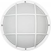 Solus Nautical Round Outdoor Wall/Ceiling Mount Light – Black or White, Composite, Frosted Diffuser – LED Bulb Included, Non-
