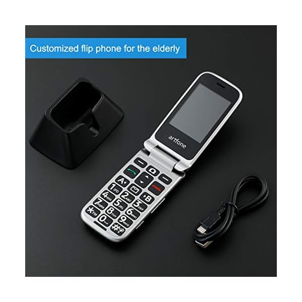 Big-Button-Mobile-Phone-for-Elderly-artfone-2G-Dual-SIM-Senior-Flip-Mobile-Phone-with-Dock-Dual-Highlighted-Screen-Display-FM-Radio-Camera-Torch-and-SOS-Button-Black artfone Big Button Mobile Phone for Elderly, 2G Dual SIM Senior Flip Mobile Phone with Dock, Dual Highlighted Screen…