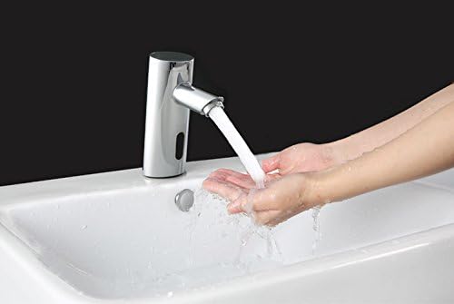 YAJO Modern Straght Spout Touch-Free Automatic DC Power Bathroom Vessel Sink Sensor Faucet Only Cold Mixer Faucet, Chrome Finish