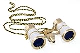 Levenhuk Broadway 325F Opera Glasses (White Theater Binoculars with LED Light and Chain)