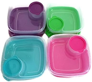 Plastic Food Container Storage Lunch Box with Divided Dip Condiment Compartment and 2 Lids (1 Purple Container)