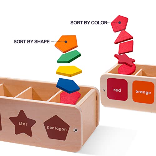 Wooden Shape & Color Sorting Toy with Storage Box, 25 NonToxic