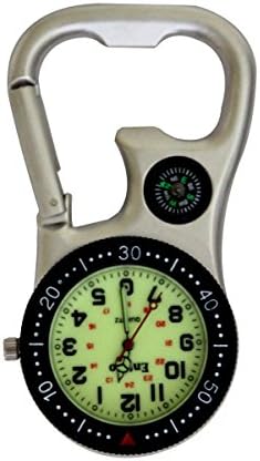 Entino Brand Silver Clip-On Carabiner Luminous Face FOB Watch Compass &amp; Bottle Opener Doctors Nurses