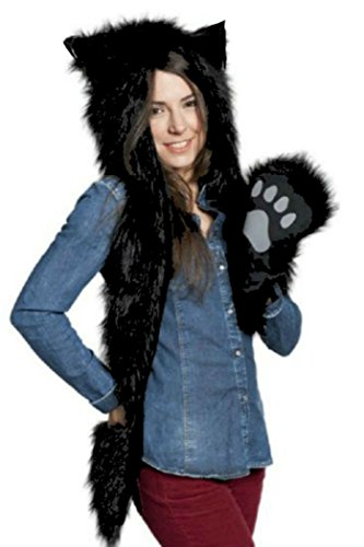 Halloween Black Cat Animal Hood Cosplay Party Costume with Paws and Ears