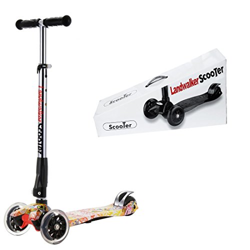 Landwalker Children Scooters Foldable Kick Scooter Adjustable Scooters Nonslip Glider 3-Wheel Scooter with PU LED Light up wheels(free bell and windmill)