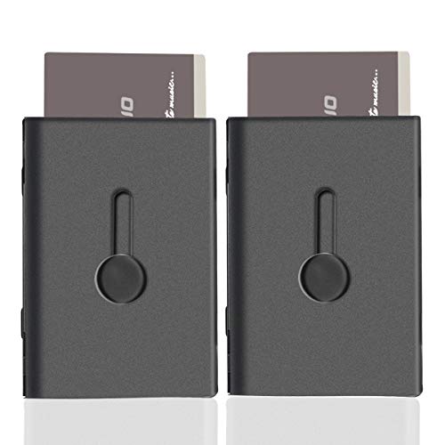 2 Pack Black Business Card Holder, Thumb-Drive Business Card Case Stainless Steel Slide Out Business Card Holders Excellent Design for Men and Women (2 Pack)