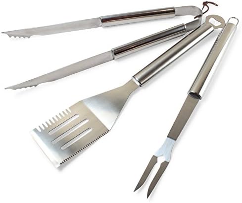 3 Piece BBQ Tools Set - Grill Spatula, Fork, Tongs - Stainless Steel Barbecue Utensils