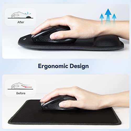 TECKNET Mouse Mat Wrist Support, 2 Packs Mouse Pad with Memory Foam, Black | Memory Foam, Anti-slip Rubber Base, Waterproof Surface Mouse Pad for Computer, Laptop, Office, Home and Travel