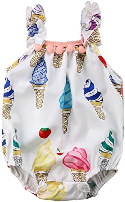 Newborn Infant Baby Girls' Sleeveless Romper Bodysuit Ice Cream Printed Baby Jumpsuit Outfit