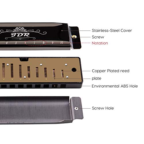 JDR Blues Harmonica Set (7 Piece Set with EVA Protective Case) ,10 Hole Harmonica Key of C, D, E, F, G, A&B, Suitable for Any Occasion, Like Blues, Folk, Jazz and Pop