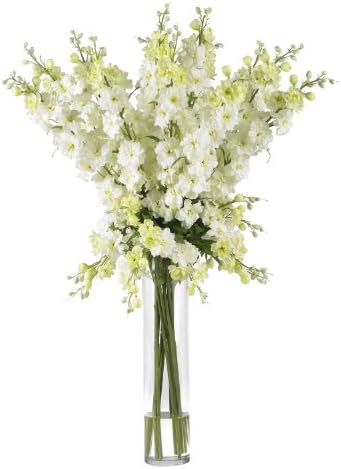 Nearly Natural 1224Wh Delphinium Silk Flower Arrangement White