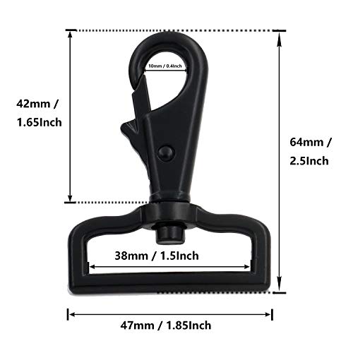 BIKICOCO 1-1/2\'\' Swivel Trigger Tilt & Bump Thumb Knob Bolt Snap Hook Lobster Claw Clasp Spring Loaded Clip, Bow-Shape-Ring Ended, Black - Pack of 4