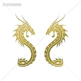 Decoration Vinyl Sticker Thai Dragons Warrios Decoration Motorbike claw clip antique zodiac (16 X 7,24 Inches) Matte Metallic Gold