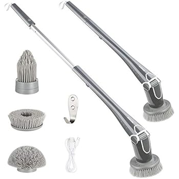 Electric Spin Scrubber, NOVETE Cordless Shower Bathroom Scrubber with Long Adjustable Extension Arm, 3 Upgraded Cleaning Brush Heads, Spin Scrubber for Tub Tile Floor, Ideal Gift for Family & Friends