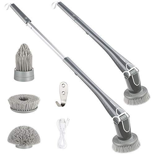 Electric Spin Scrubber, NOVETE Cordless Shower Bathroom Scrubber with Long Adjustable Extension Arm, 3 Upgraded Cleaning Brush Heads, Spin Scrubber for Tub Tile Floor, Ideal Gift for Family & Friends
