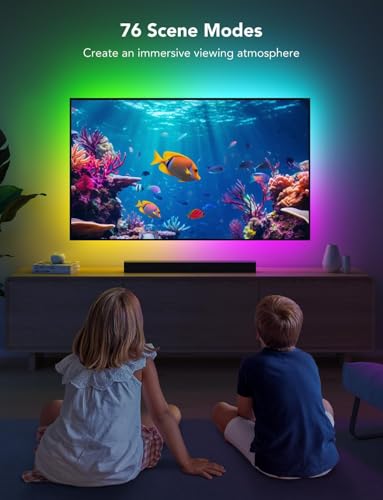 Govee LED TV Backlight, 2.4M RGBIC Backlight for 40-50 inch TV, Smart LED Strip with Bluetooth Wi-Fi and App Control, Works with Alexa and Google Assistant, Music Sync, 76 Profiles