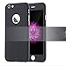 Aulzaju iPhone 6/6s Full Body Case,iPhone 6 Black Front Back Case with Tempered Screen Protector for iPhone 6s Sleek Shockproof Cover