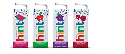HINT KIDS WATER VARIETY PACK OF 32, 6.75 OUNCE 8 BOXES, EACH OF: CHERRY, WATERMELON, APPLE, & BLACKBERRY, ZERO SUGAR, ZERO SWEETENERS, ZERO PRESERVATIVES, ZERO ARTIFICIAL FLAVORS
