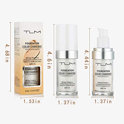 30ml TLM Concealer Cover Cream Flawless Colour Changing Foundation Makeup Base Nude Face Liquid Cover Concealer Changing Warm Skin Tone Moisturizing Cover for women&girls(2pcs)