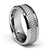 8mm White Carbon Fiber Inlay Men's Tungsten Wedding Band