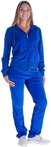 Women's 2 Piece Solid Velvet Tracksuit Set Full Zip-up Hooded Sweatshirts & Pants Set