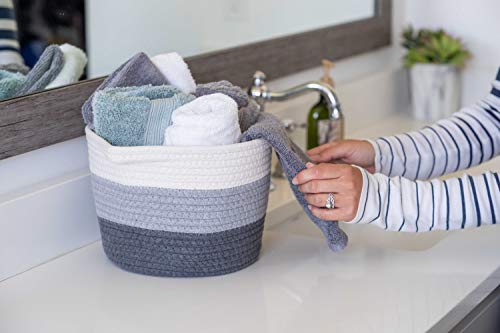 Little Hippo 2pc Large Cotton Rope Basket (18"x16") 100% Natural Cotton! Rope Basket, Woven Storage Basket, Large Basket, Blanket Basket Living Room, Toy Basket, Pillow Basket, Gray
