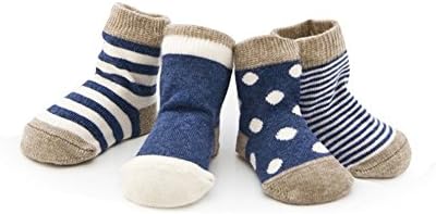 CAMIRUS 4 Pairs Infant Baby Toddler Socks For Girls And Boys, Walker Ankle Stripes Cotton Crew Socks for 12-36 Months Baby Christmas Gift, Pink (Navy Blue)