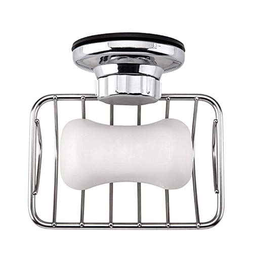 Slideep Stainless Steel Suction Cup Bar Soap Dish Holder, Self Draining