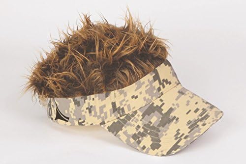 Flair Hair Men's Velcro Hat Cap Visor (Camo w/ Brown Hair)