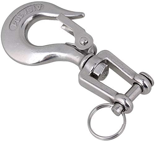 POFET Stainless Steel Swivel Eye Hook with Latch Cargo Hook Chain Cargo Hook Safety Hook Rigging Accessory Working Load 650KG