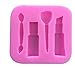 Women Makeup Cosmetic Lipstick Shape Silicone Fondant Mold Eyebrow Blush Brush Shape Fondant Chocolate Mold Silicone Cake Decoration Mold