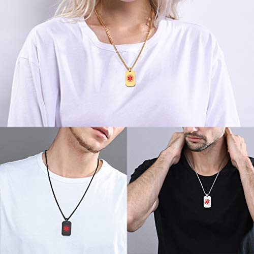 Supcare Personalized Medical Alert ID Tag Necklace Jewelry for Women/Men/Kids, Medical Emergency Identification Dog Tag Necklace Stainless Steel 18K Gold Plated