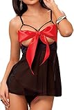 MIYU Womens Sexy Lingerie with Bowknot Open Cup Babydoll See-Through Underwear Sleepwear Black Plus Size (XXX-Large, Black)