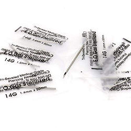 Ear Septum Nose Piercing Needles Piercing Needles Beach Body Art Supply Surgical Steel EO Gas Sterilized Tri-beveled Hollow Body Piercing Needles Individually Wrapped Box of 100 (18G)