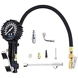 YOTOO Tire Inflator with Pressure Gauge, Large 3" Read Dial 150 PSI, Flexible Rubber Hose, Heavy Duty Air Chucks, 90 Degree Valve Extender and Presta Valve for Dually Truck, Car, Bike, Sports Ball