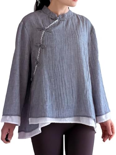NFYM Women's Retro Button Down Shirts Open Front Long Sleeve